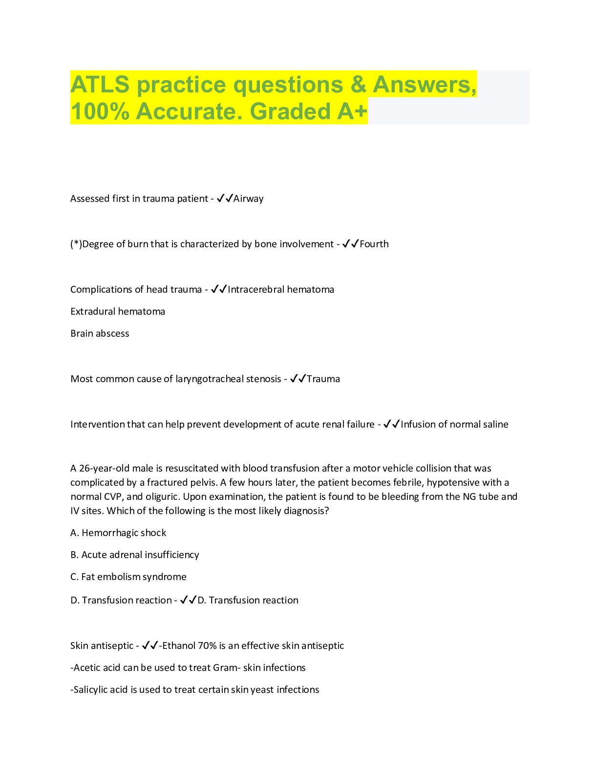 Preview image for ATLS practice questions